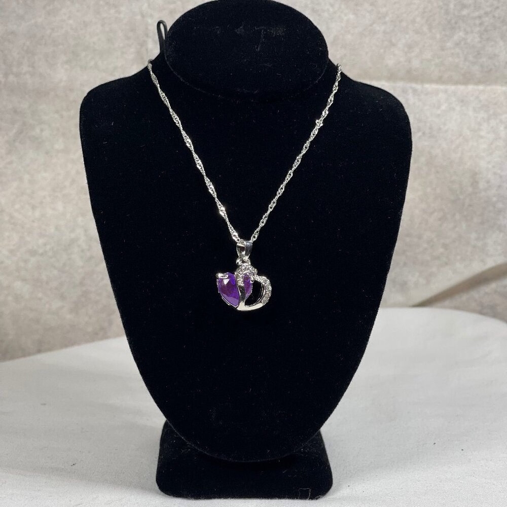 Purple Amethyst Pendant Necklace – 16½" Silver Chain